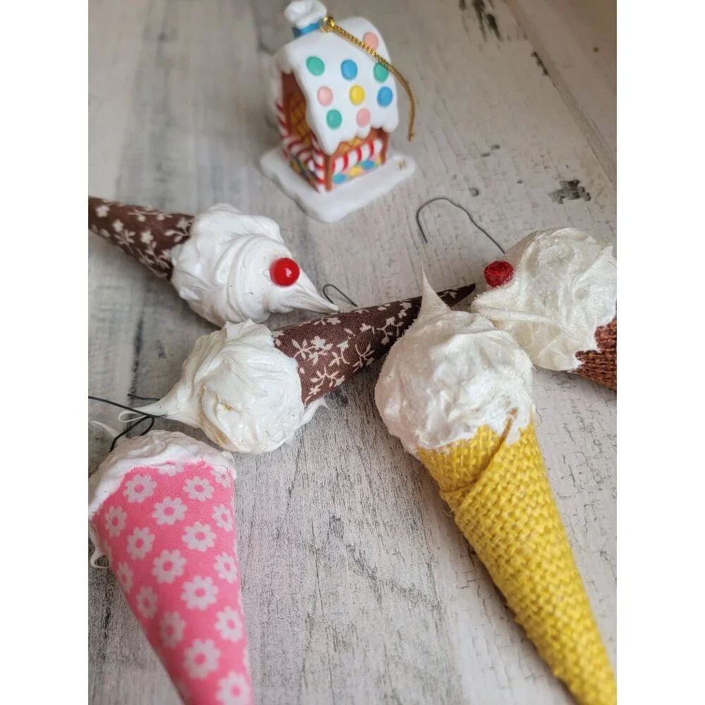 Vintage ice cream cone treat gingerbread house‎ variety ornament Xmas set